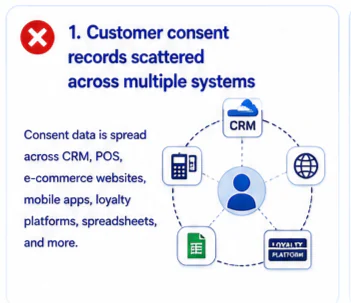 Customer consent records scattered across multiple systems